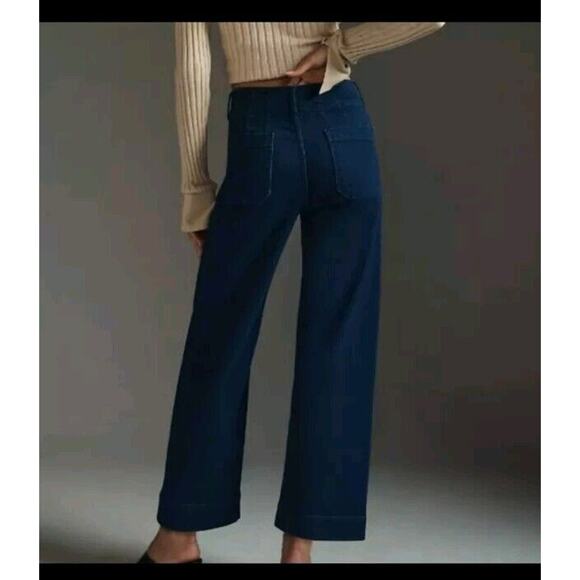 Anthropologie Colette Crop Pants Wide Leg Maeve Dark BLUE Denim Navy Sz 30 - Picture 3 of 6